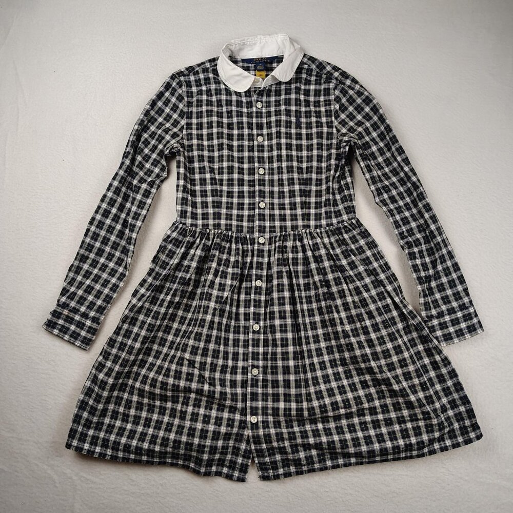 Polo Ralph Lauren Girls Shirtdress Sz 10 Plaid Peter Pan Collar